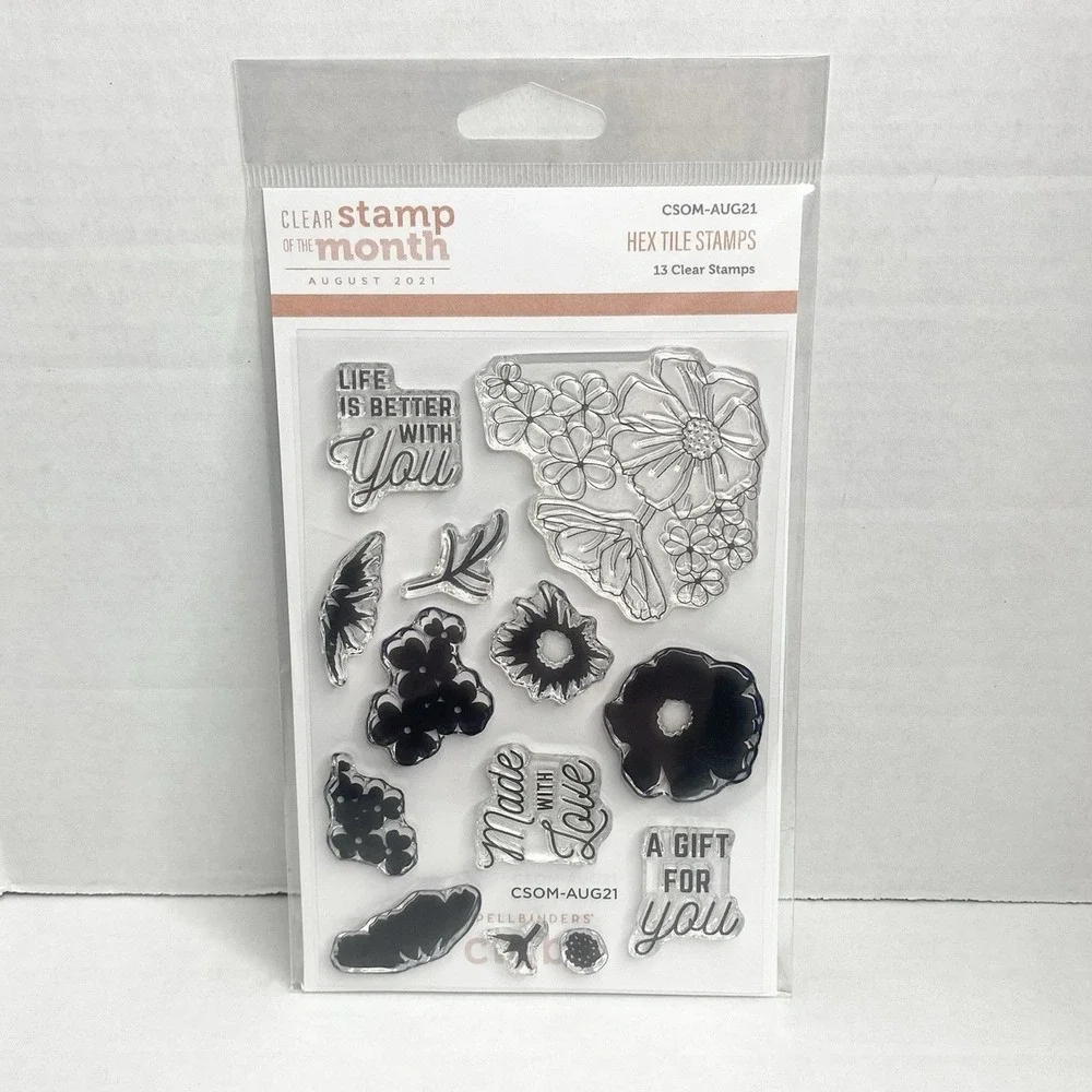 Spellbinders Clear Stamp of the Month Club August 2021 Hex Tile Stamps 13pc